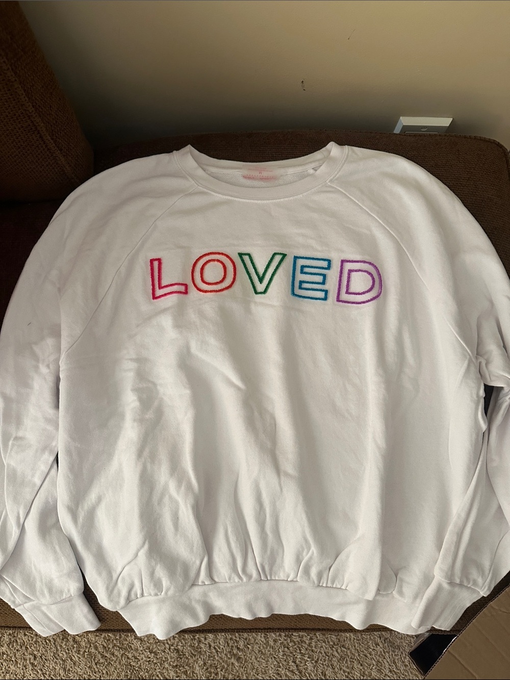 Betsey Johnson White Embroidered 'LOVED' Crewneck Sweatshirt